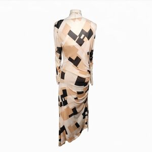 Calvin Klein Geometric Long Sleeve Dress - Black and Cream